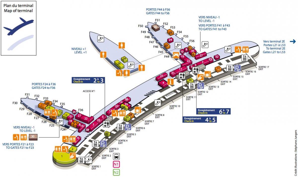 地図シャルルドゴール空港のターミナル2階