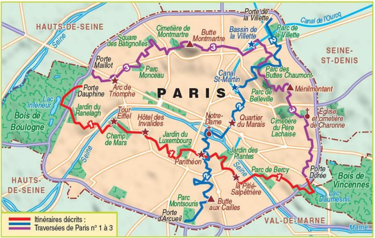 地図のパリのハイキング