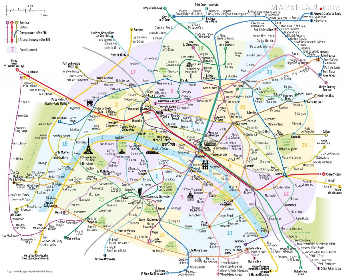 地図のパリの地下鉄