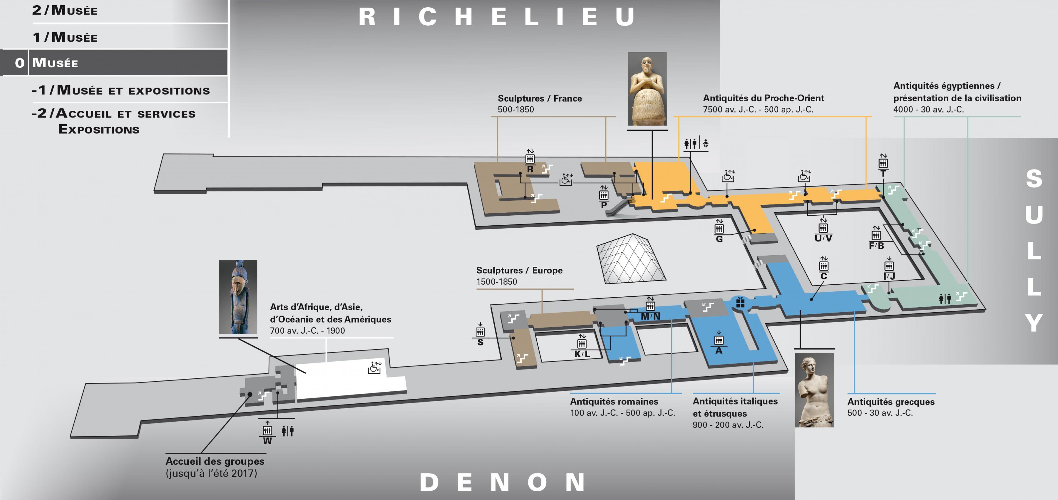 ルーヴル美術館レベル0の地図 地図のルーブル美術館レベル0 フランス