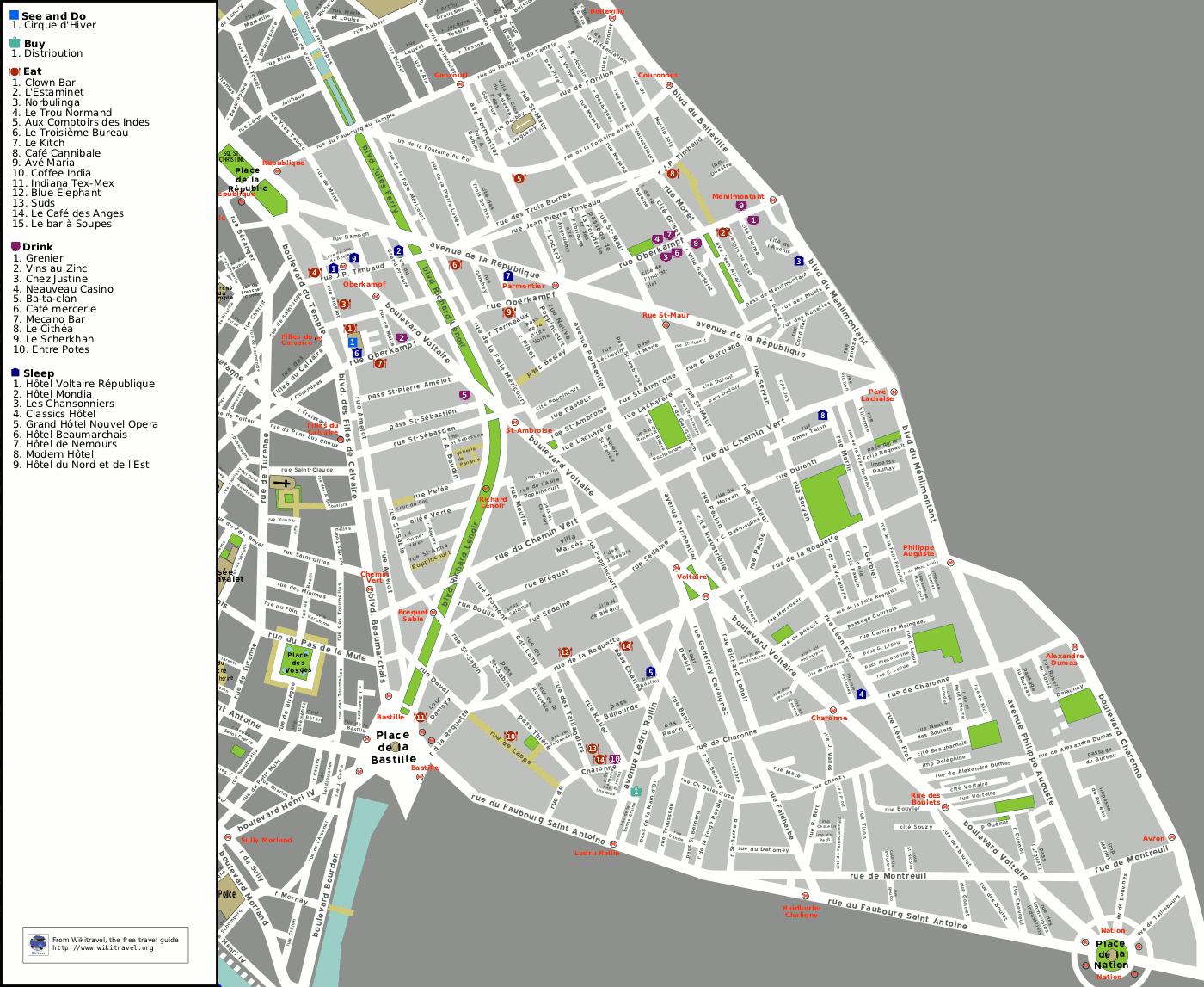 11区地区パリの地図-地図の11区地区のパリ（フランス）