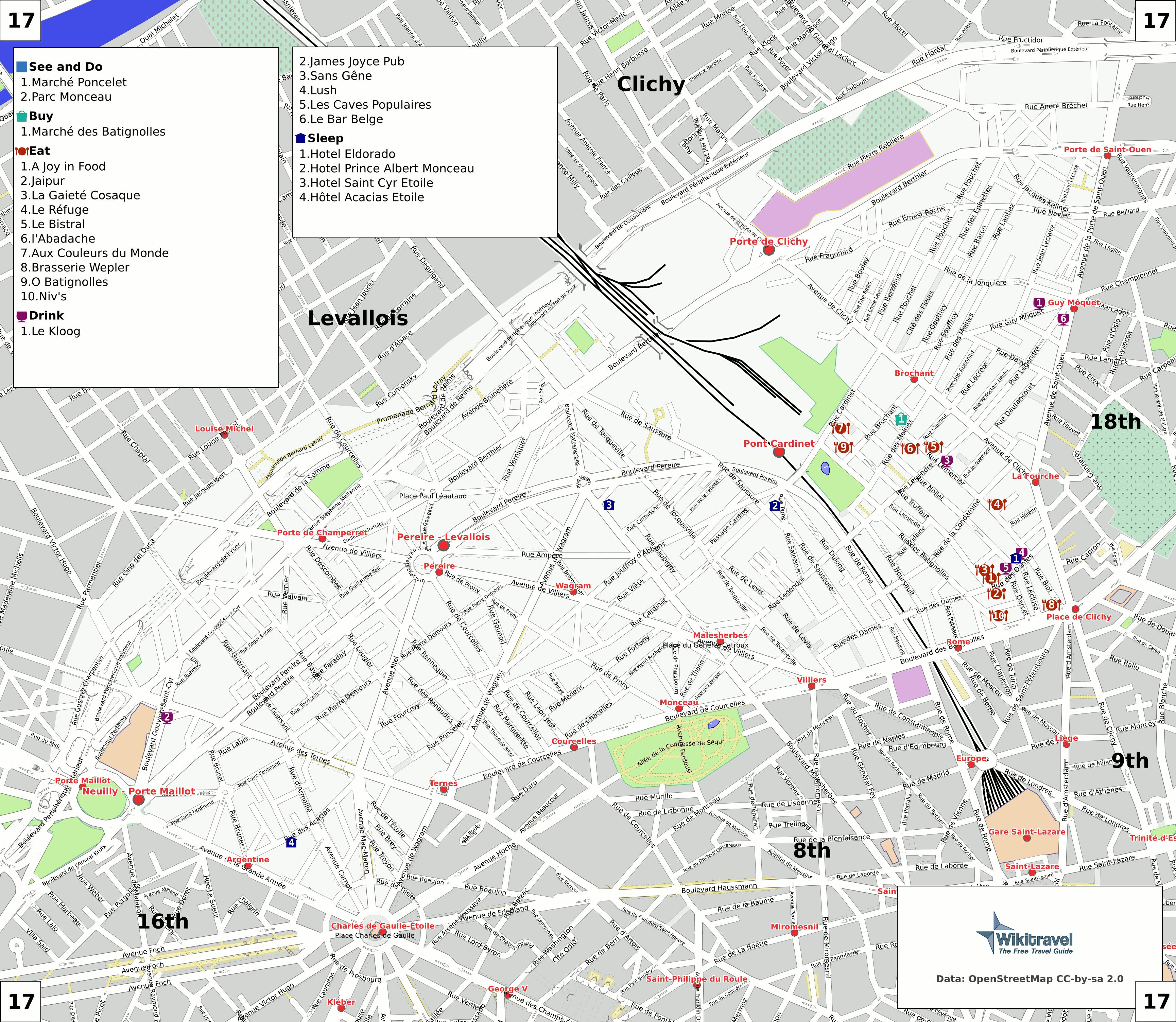 17区パリの地図-地図の17区のパリ(フランス)