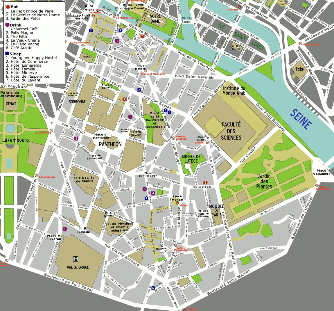 5区地区パリの地図-地図の5区地区のパリ(フランス)