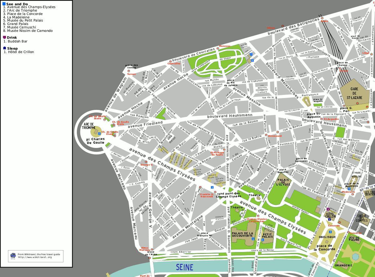 8区のパリ地図-地図の8地区のパリ(フランス)