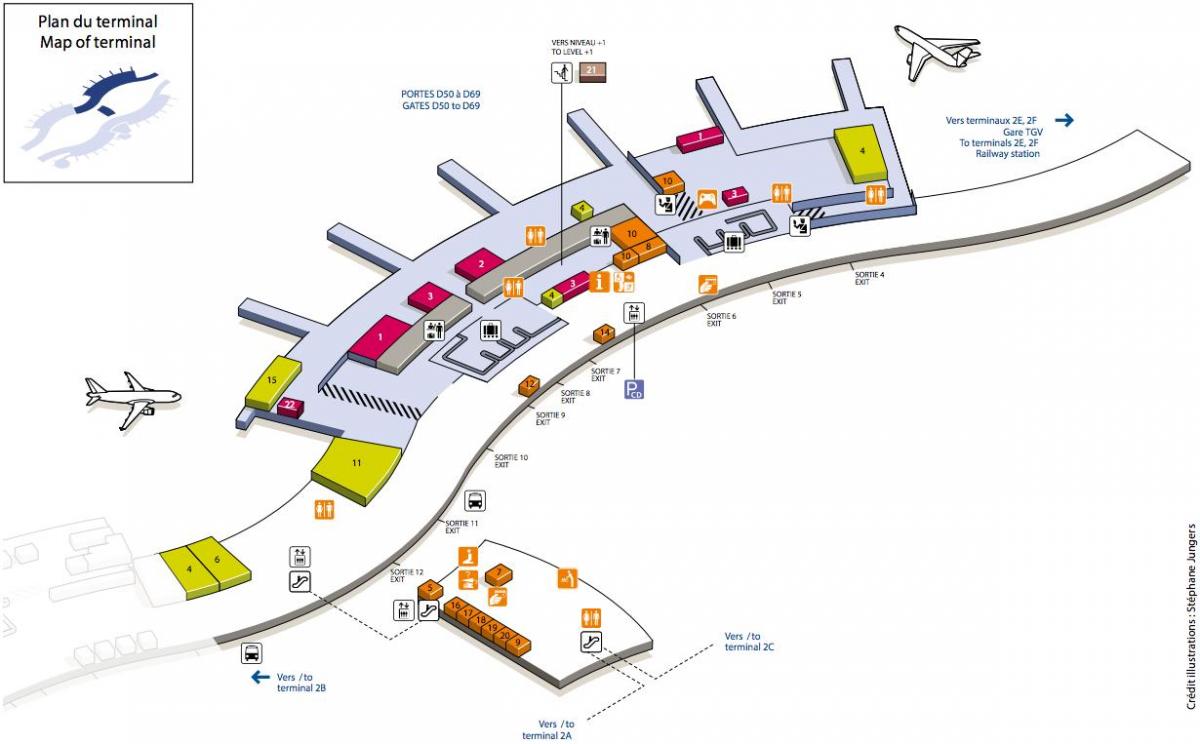 地図CDG空港ターミナル2D