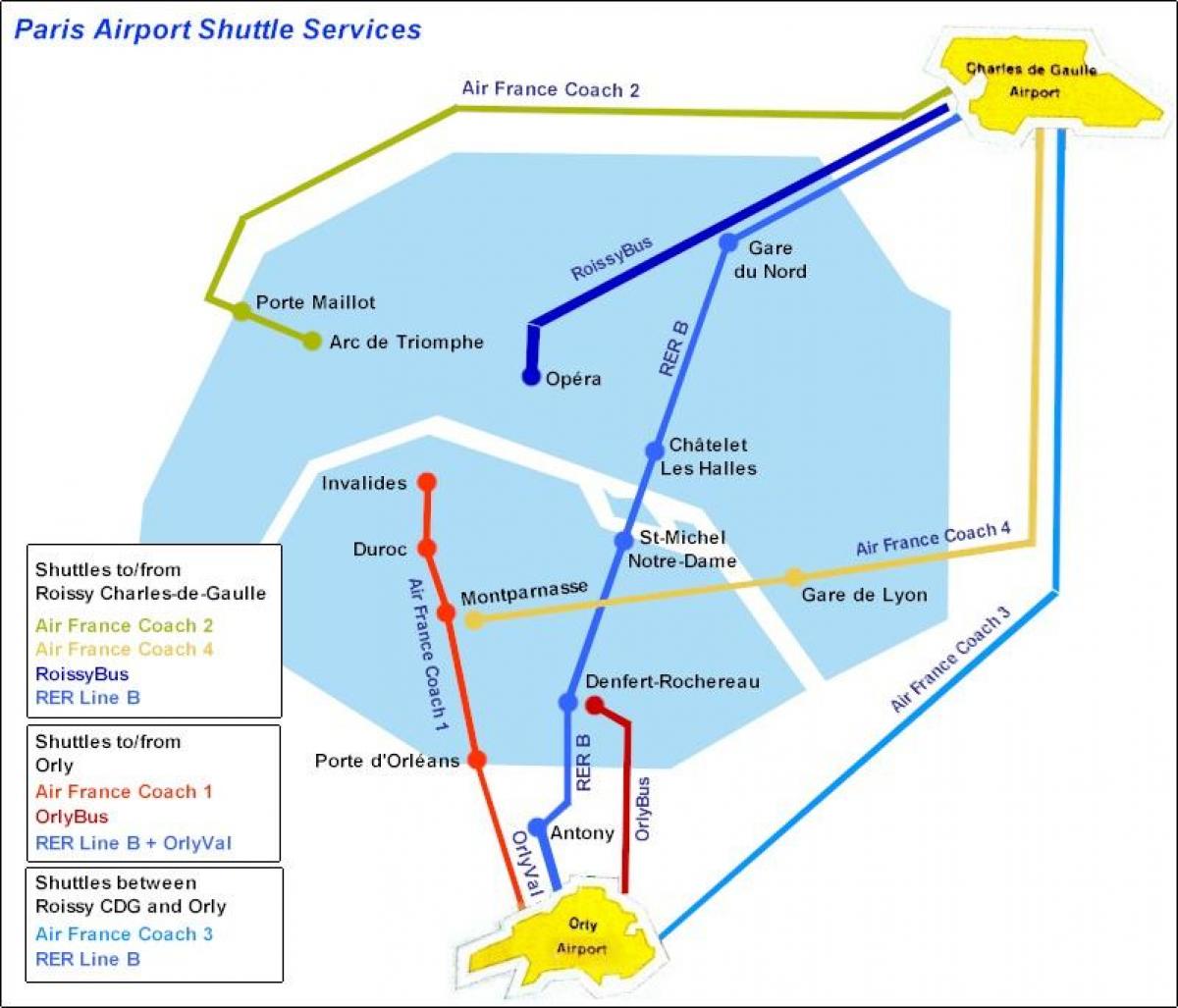 地図のパリの空港シャトルバス
