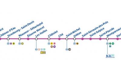 地図のパリの地下鉄4線
